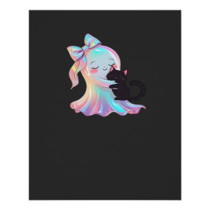 Póster Gato negro de abrazar fantasma holográfico lindo c