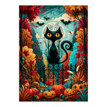 Gato negro de calabaza fantástica bajo la luz de l