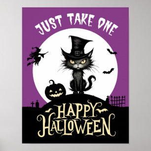 Póster Gato negro de caramelo de Halloween solo toma un c