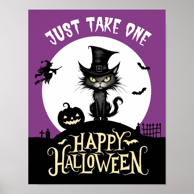 Póster Gato negro de caramelo de Halloween solo toma un c (Frente)