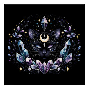 Póster Gato negro de cristal esotérico de fantasía