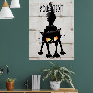 Póster Gato negro de dibujos animados divertido y fiero