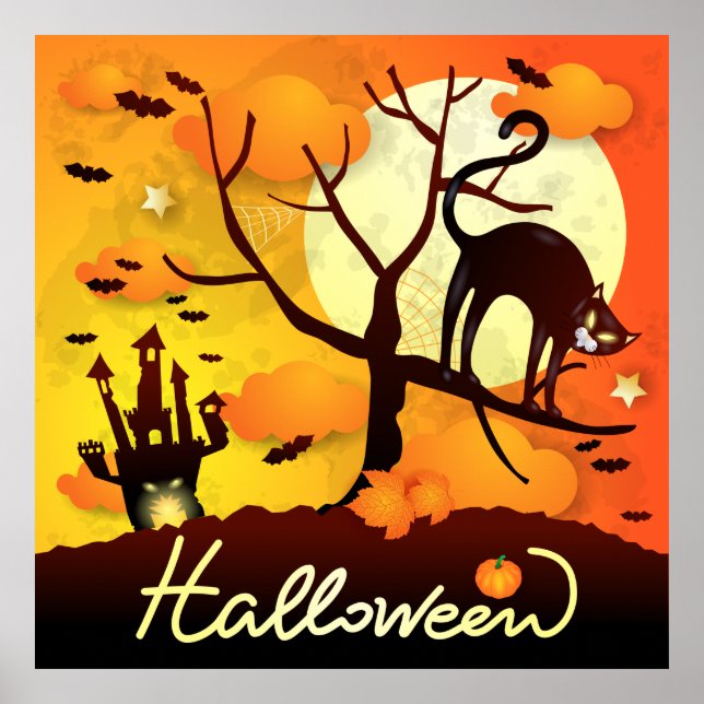 Póster Gato negro de Halloween (Frente)