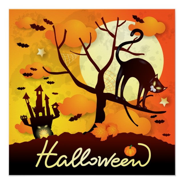 Póster Gato negro de Halloween (Anverso)