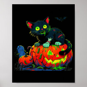 Póster Gato negro de Halloween calabaza Kitty
