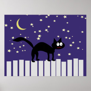 Póster Gato negro de Halloween en la cerca