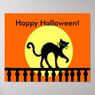 Póster Gato negro de Halloween en la luna cerca de la val