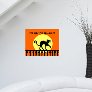 Póster Gato negro de Halloween en la luna cerca de la val