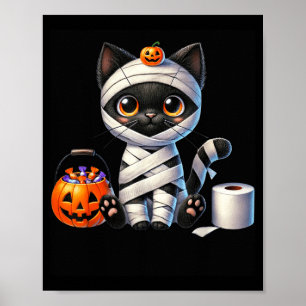 Póster Gato negro de Halloween lindo calabaza truco o tra