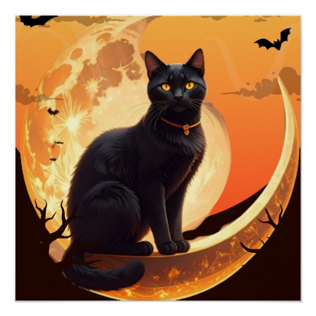 Póster Gato negro de Halloween moderno (Anverso)