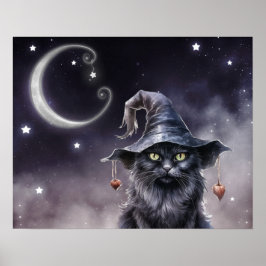 Póster Gato negro de Halloween vistiendo a un Gorra de br
