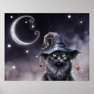 Póster Gato negro de Halloween vistiendo a un Gorra de br