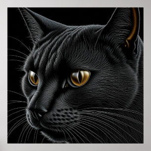 Póster Gato negro de IA con ojos amarillos