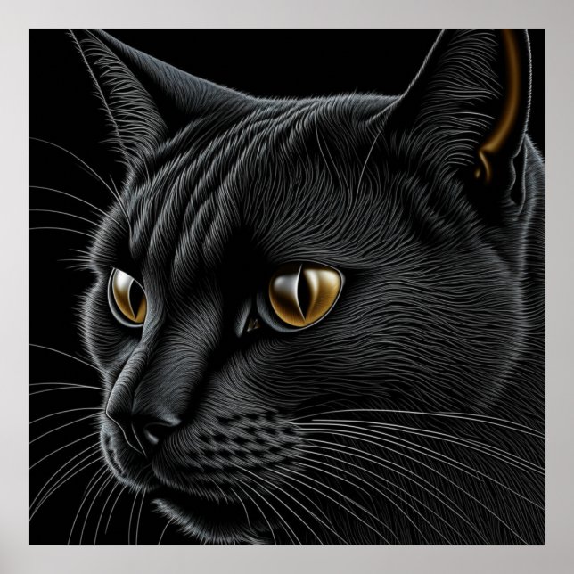 Póster Gato negro de IA con ojos amarillos (Frente)