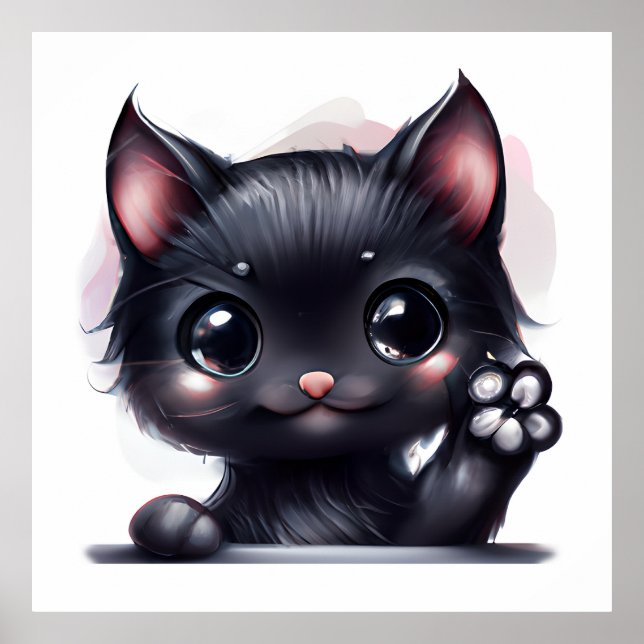 Póster Gato negro de Kawaii Adorable (Frente)