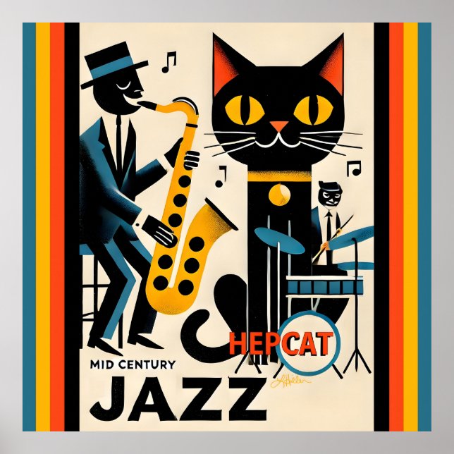 Póster Gato negro de la edad de jazz de mediados del sigl (Frente)
