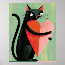 Gato negro de mediados de siglo corazón verde salv