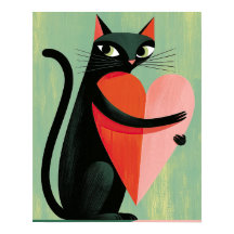 Gato negro de mediados de siglo corazón verde salv