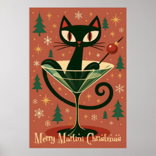 Póster Gato Negro de mediados de siglo Feliz Martini Navi