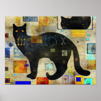 Póster Gato negro de medios mixtos