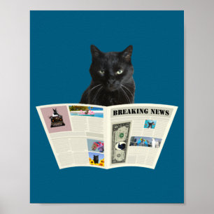 Póster Gato negro de noticias de última hora del periódic