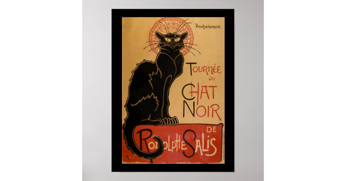 Póster Gato negro del vintage de Nouveau Noir | Zazzle.es