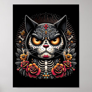 Póster Gato Negro Día De Los Muertos Gato Negro Gruñón