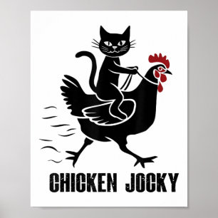 Póster Gato negro divertido de pollo con jockey