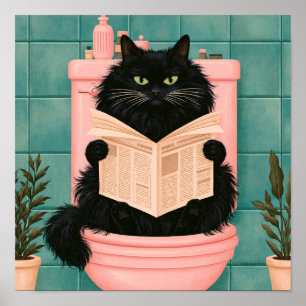 Póster Gato negro divertido en el baño