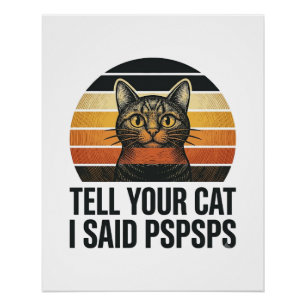 Póster Gato negro divertido Pspsps diseño vintage de pues