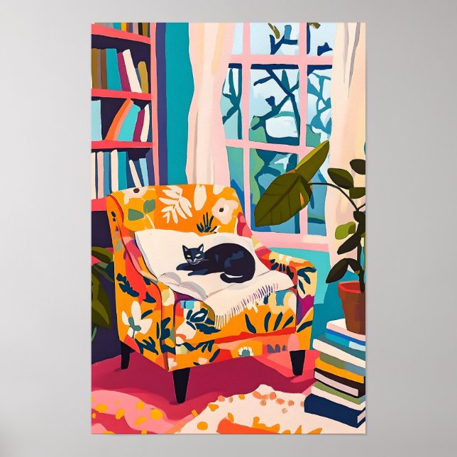 Póster Gato negro durmiendo en el sofá (Frente)