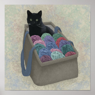 Póster Gato negro en bolsa de hilados