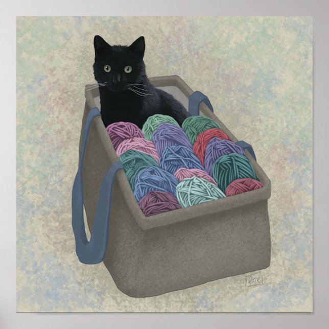 Póster Gato negro en bolsa de hilados (Frente)