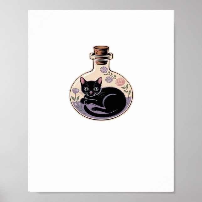 Póster Gato negro en botella de poción camiseta clásica (Frente)