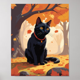 Póster Gato negro en el bosque