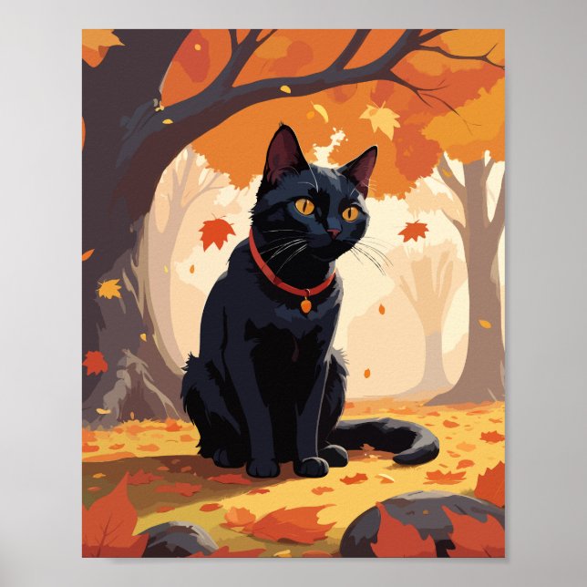 Póster Gato negro en el bosque (Frente)