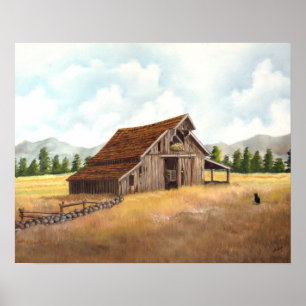 Póster Gato negro en el granero de campo