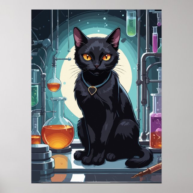 Póster Gato negro en el laboratorio (Frente)