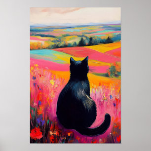 Póster Gato Negro en la Bella Naturaleza