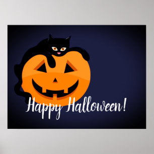 Póster Gato negro en la Halloween lunar
