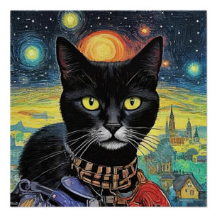 Póster Gato negro en la noche 5