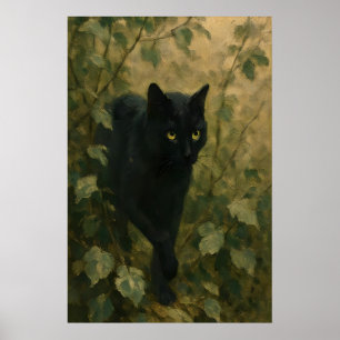 Póster Gato Negro en la Selva Dark Academia Gótico Animal