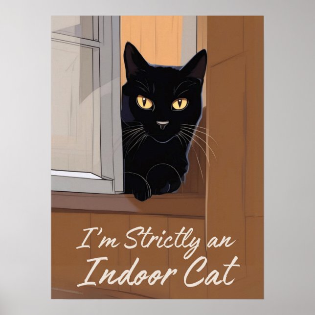 Póster Gato negro en la ventana (Frente)