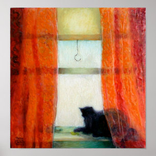Póster Gato negro en la ventana