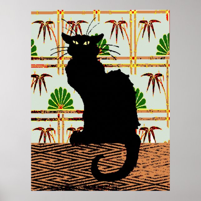 Póster Gato negro en papel de pared japonés (Frente)