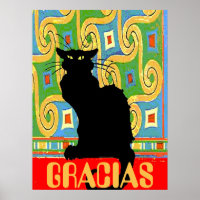 Gato negro en papel tapiz abstracto, editar texto