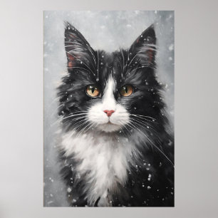 Póster Gato negro en poster de nieve