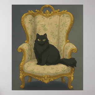 Póster Gato negro en silla ornamentada – Porche de mascot