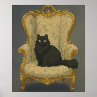 Póster Gato negro en silla ornamentada – Porche de mascot