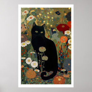 Póster Gato Negro En Un Poster De Jardín